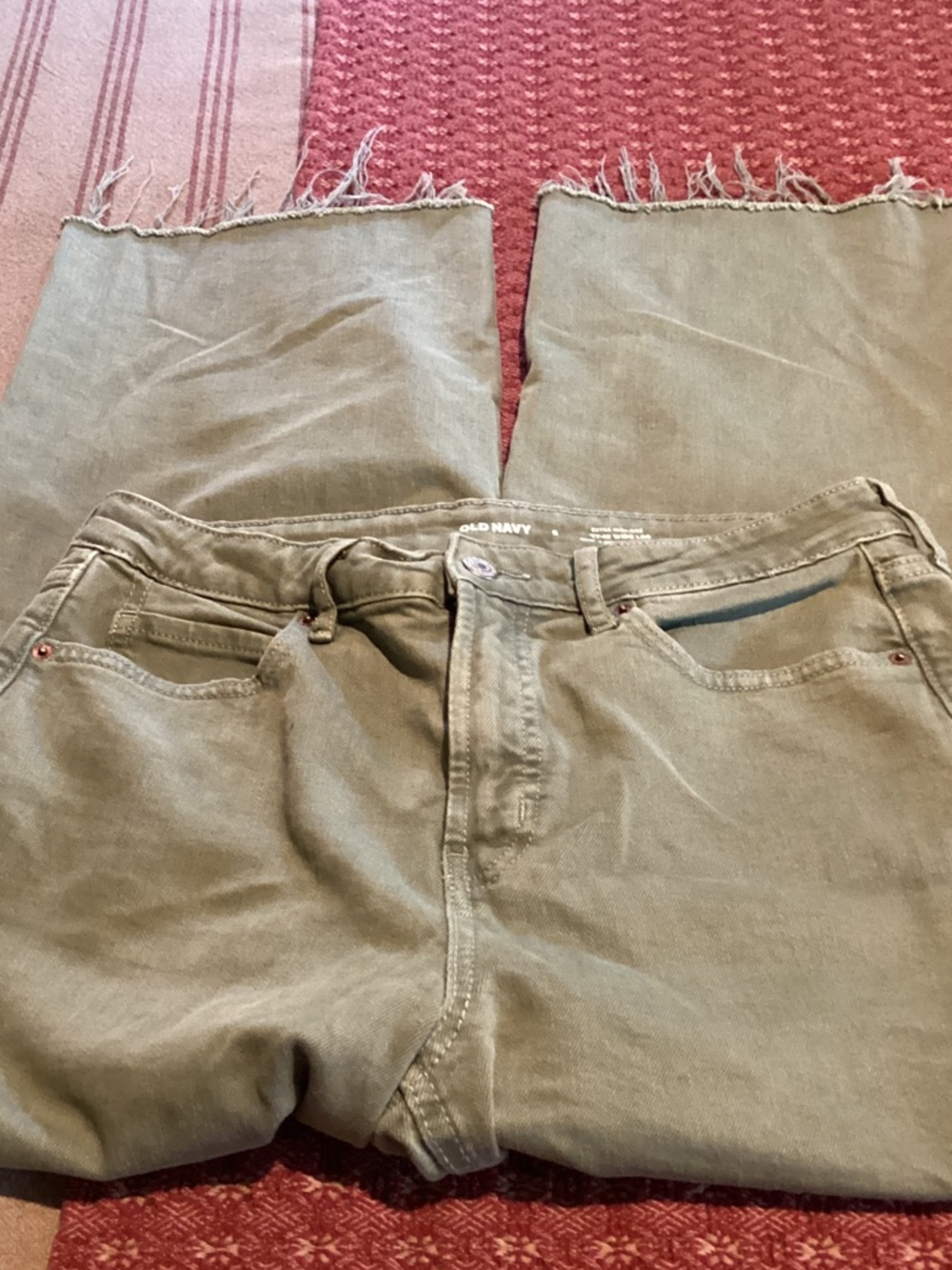 Old Navy Olive Straight-Leg Jeans with Frayed Hem